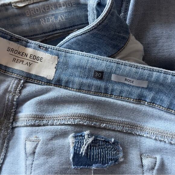 Replay BROKEN EDGE Straight Fit Jeans Distressed Boyfriend Fit Size 30 Blue - Picture 10 of 10
